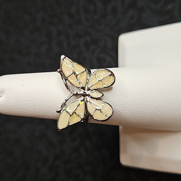 Sliver Plated Butterfly Ring with an Iridescent Design - Picture 3 of 5